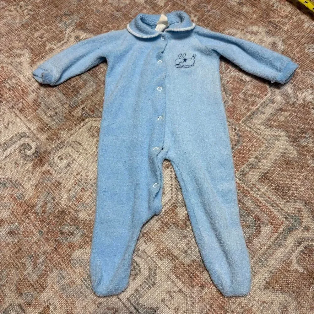 Vintage Terry Cloth Baby Rabbit Jumpsuit One Piece • Made in USA